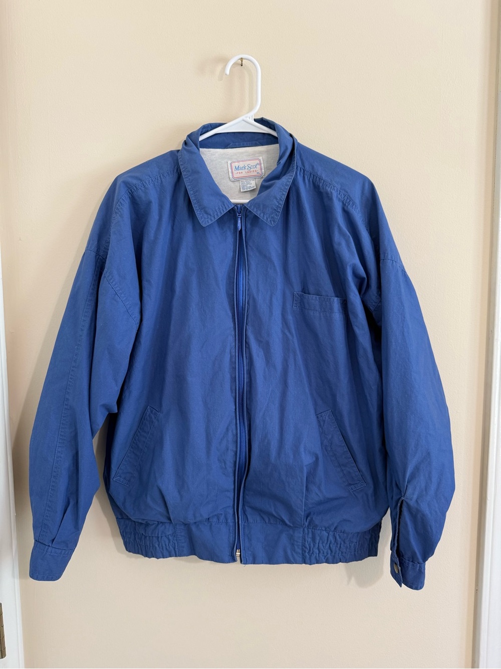 Vintage Mark Scot 100% Cotton Windbreaker Soft Blue Zip Jacket Women’s XL- M fit